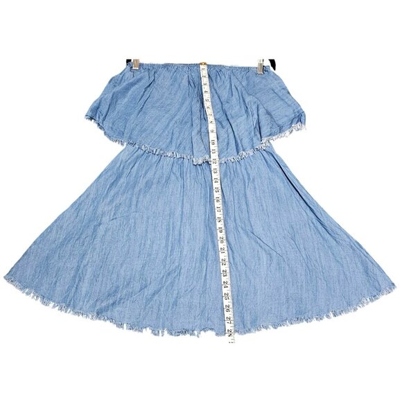 Elan Off-Shoulder Denim Tencel Dress With Frayed Hemline Women's Size M - Picture 8 of 10